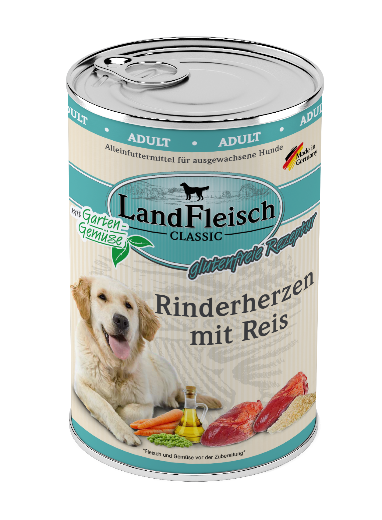 LandFleisch Dog Classic Rinderherzen mit Reis und Gartengemüse 400g