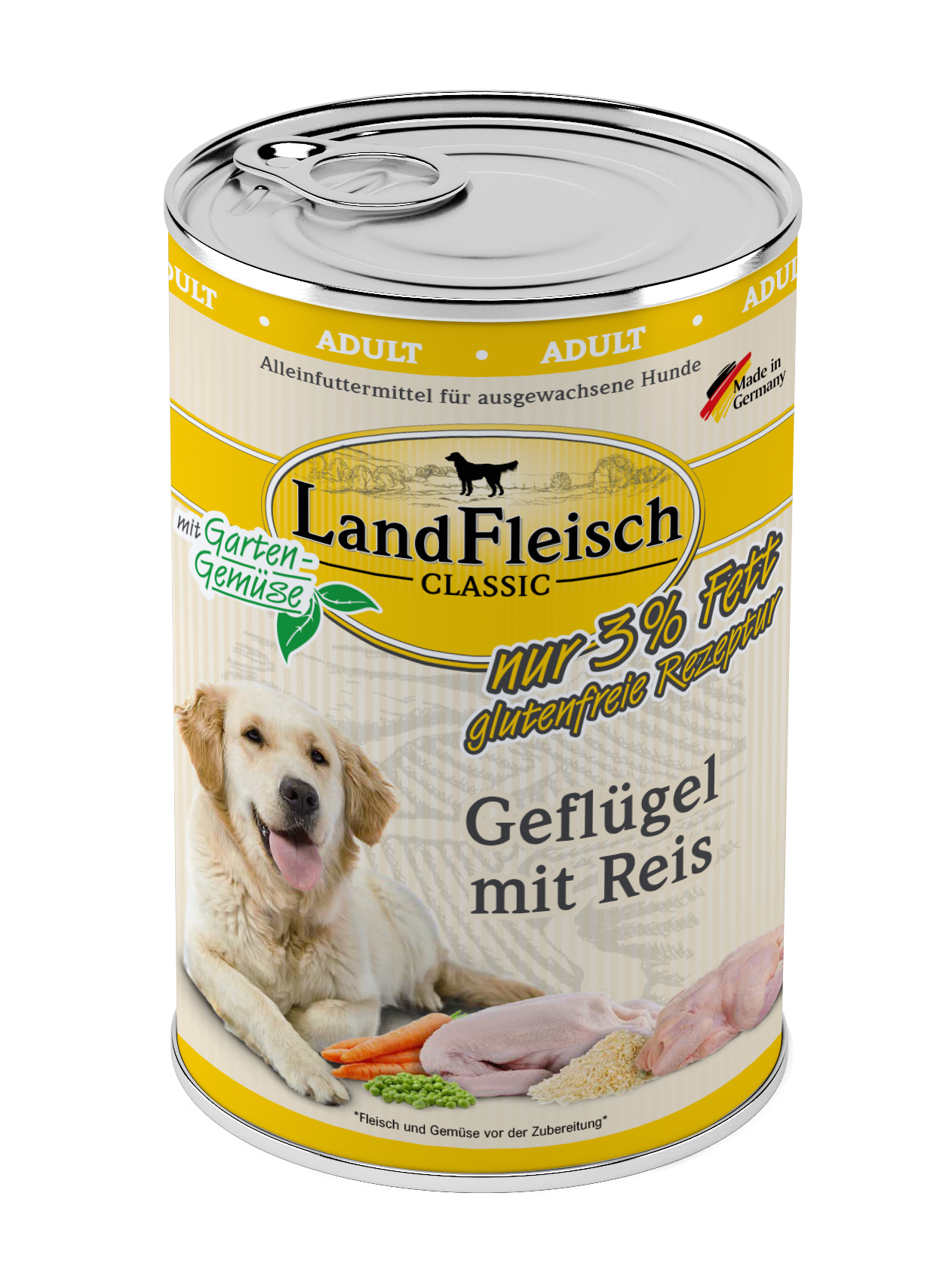 LandFleisch Dog Classic Geflügel mit Reis und Gartengemüse extra mager 400g