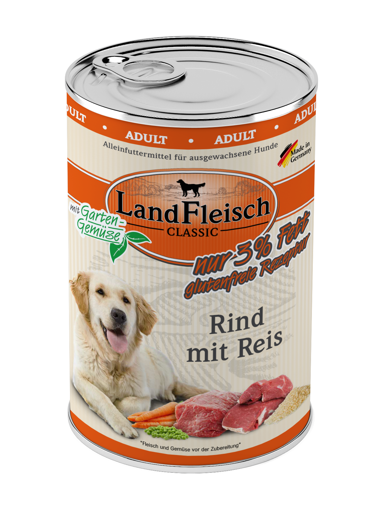 LandFleisch Dog Classic Rind mit Reis und Gartengemüse extra mager 400g