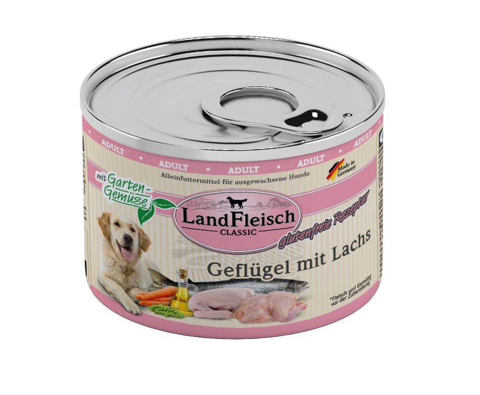 LandFleisch Dog Classic Geflügel mit Lachs und Gartengemüse 195g