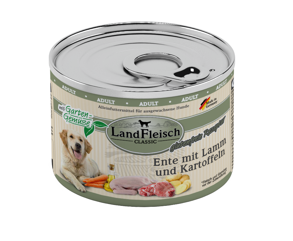 LandFleisch Dog Classic Ente mit Lamm, Kartoffeln und Gartengemüse 195g