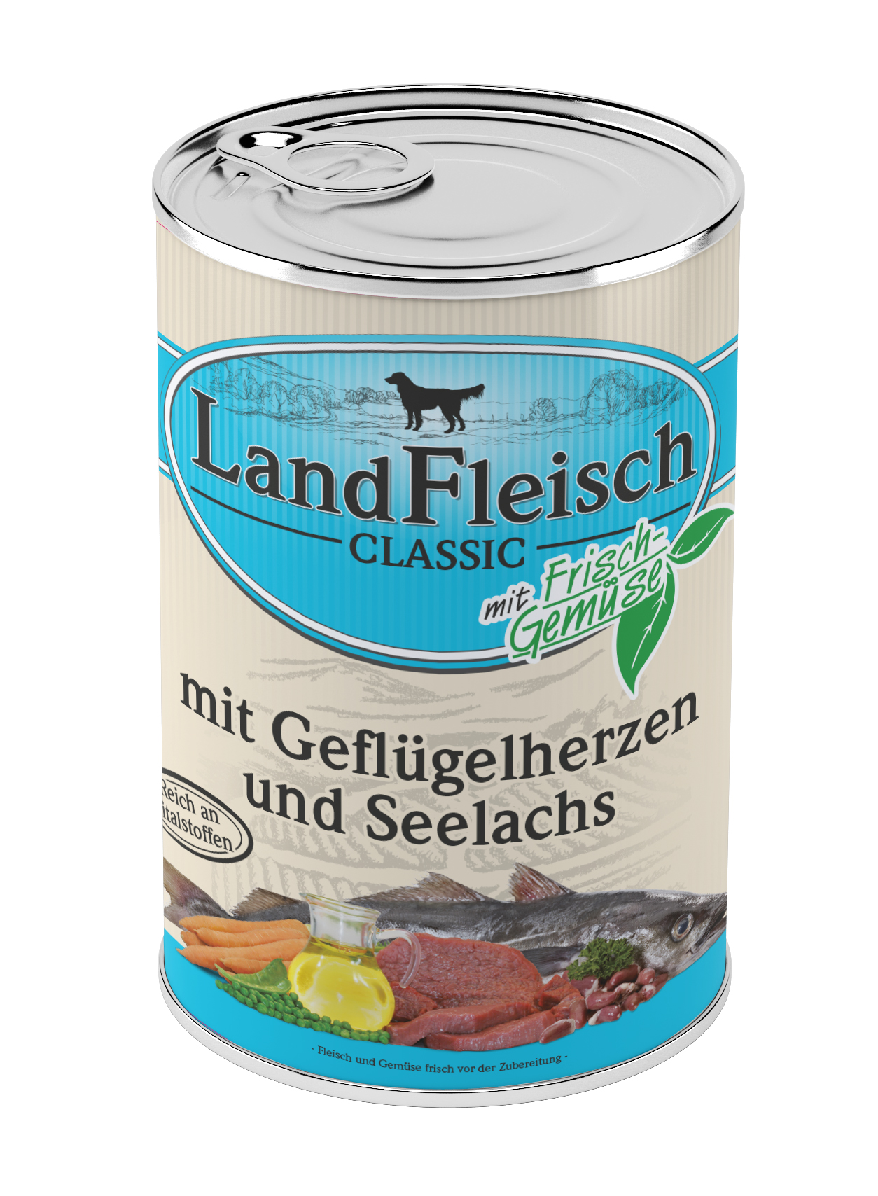 LandFleisch Classic Geflügelherzen & Seelachs mit Frischgemüse 400g
