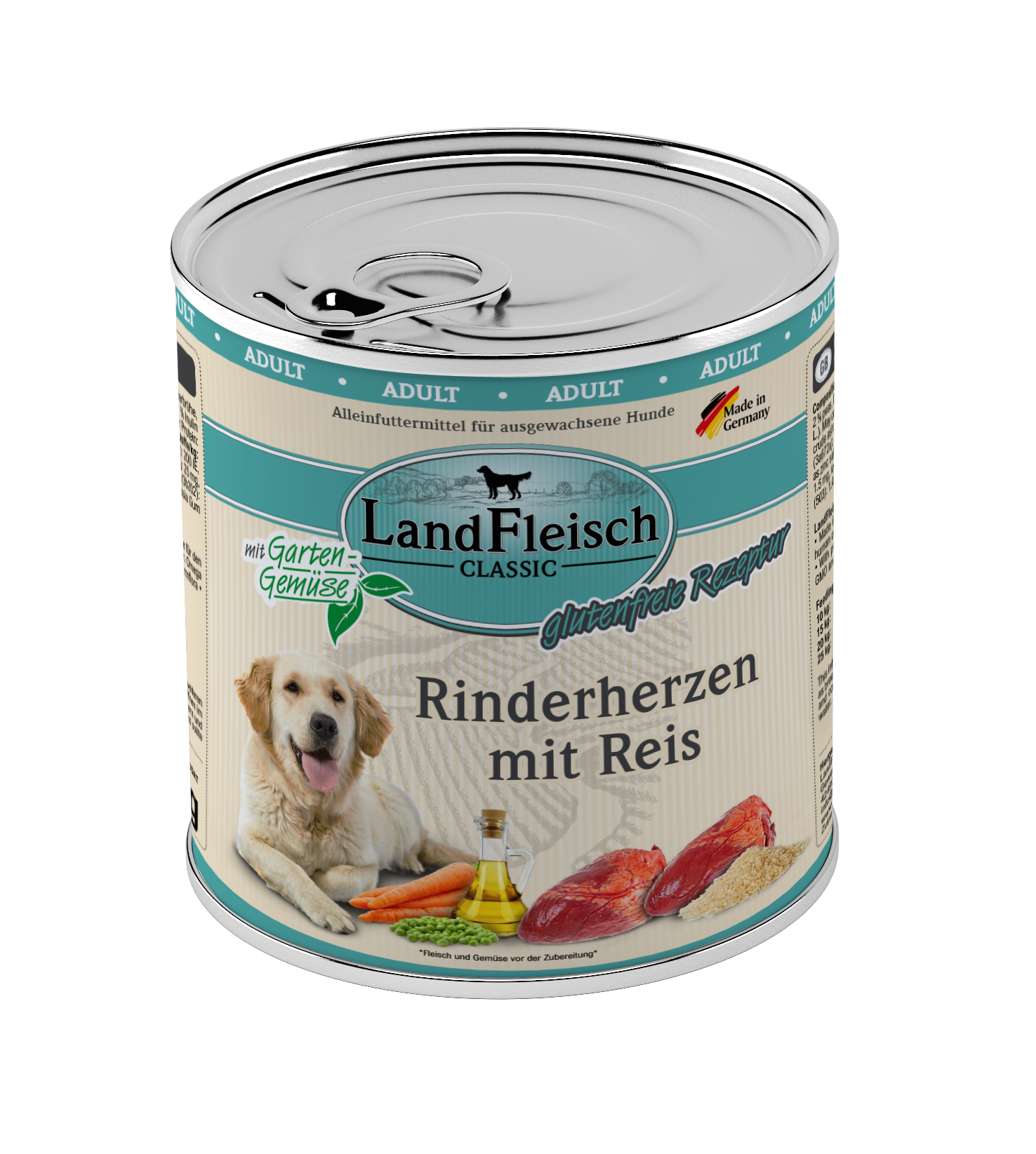 LandFleisch Dog Classic Rinderherzen mit Reis und Gartengemüse 800g