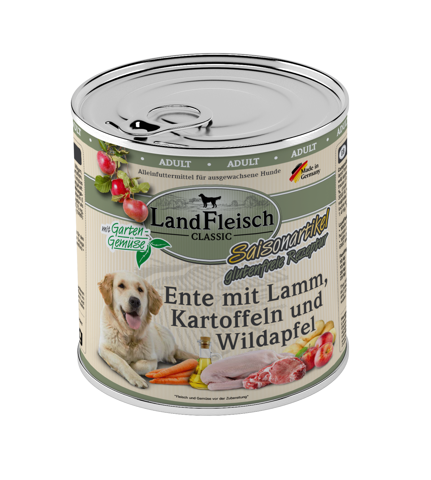 LandFleisch Dog Classic Ente mit Lamm, Kartoffelnn Wildapfel und Gartengemüse 800g