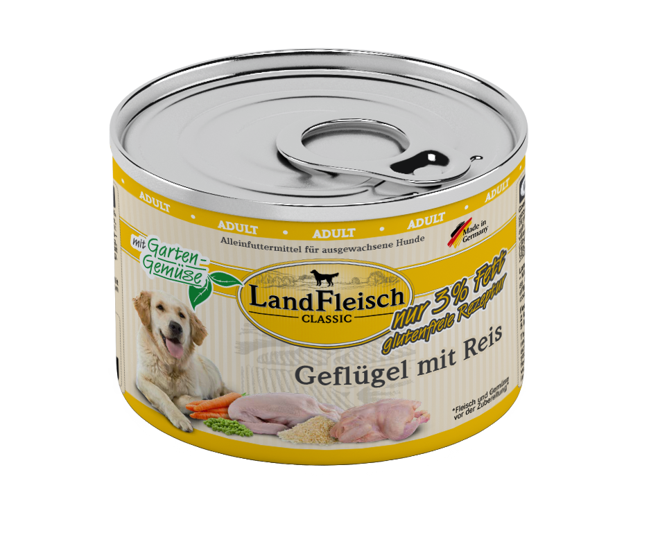 LandFleisch Dog Classic Geflügel mit Reis und Gartengemüse exta mager 195g