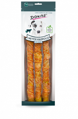 Dokas Hunde Snack 1 m Kaurolle aus Rinderhaut mit Huhn 315g