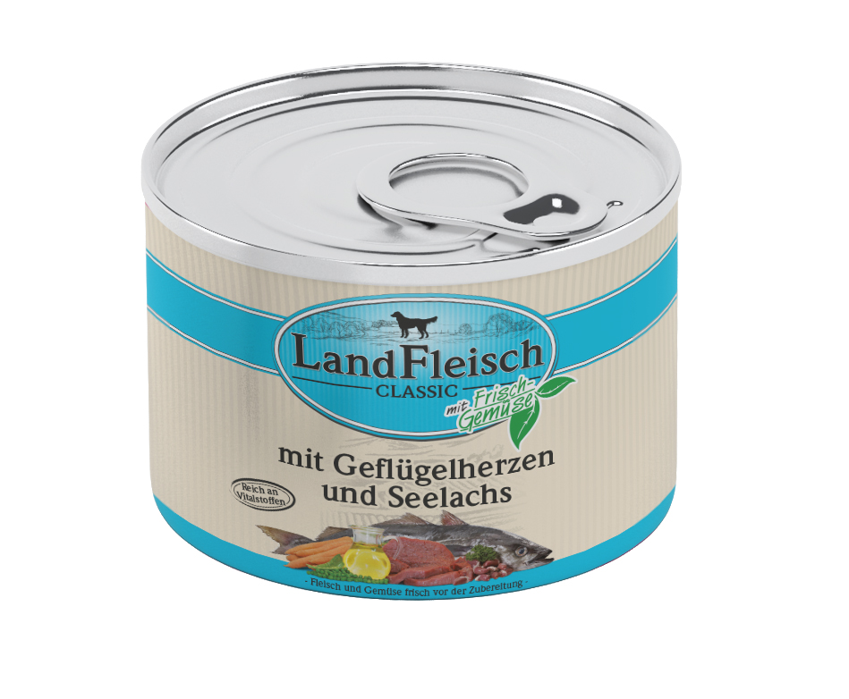 LandFleisch Classic Geflügelherzen & Seelachs mit Frischgemüse 195g