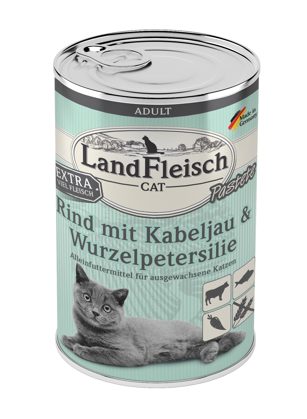 LandFleisch Cat Adult Pastete mit Rind mit Kabeljau & Wurzelpetersilie 400g