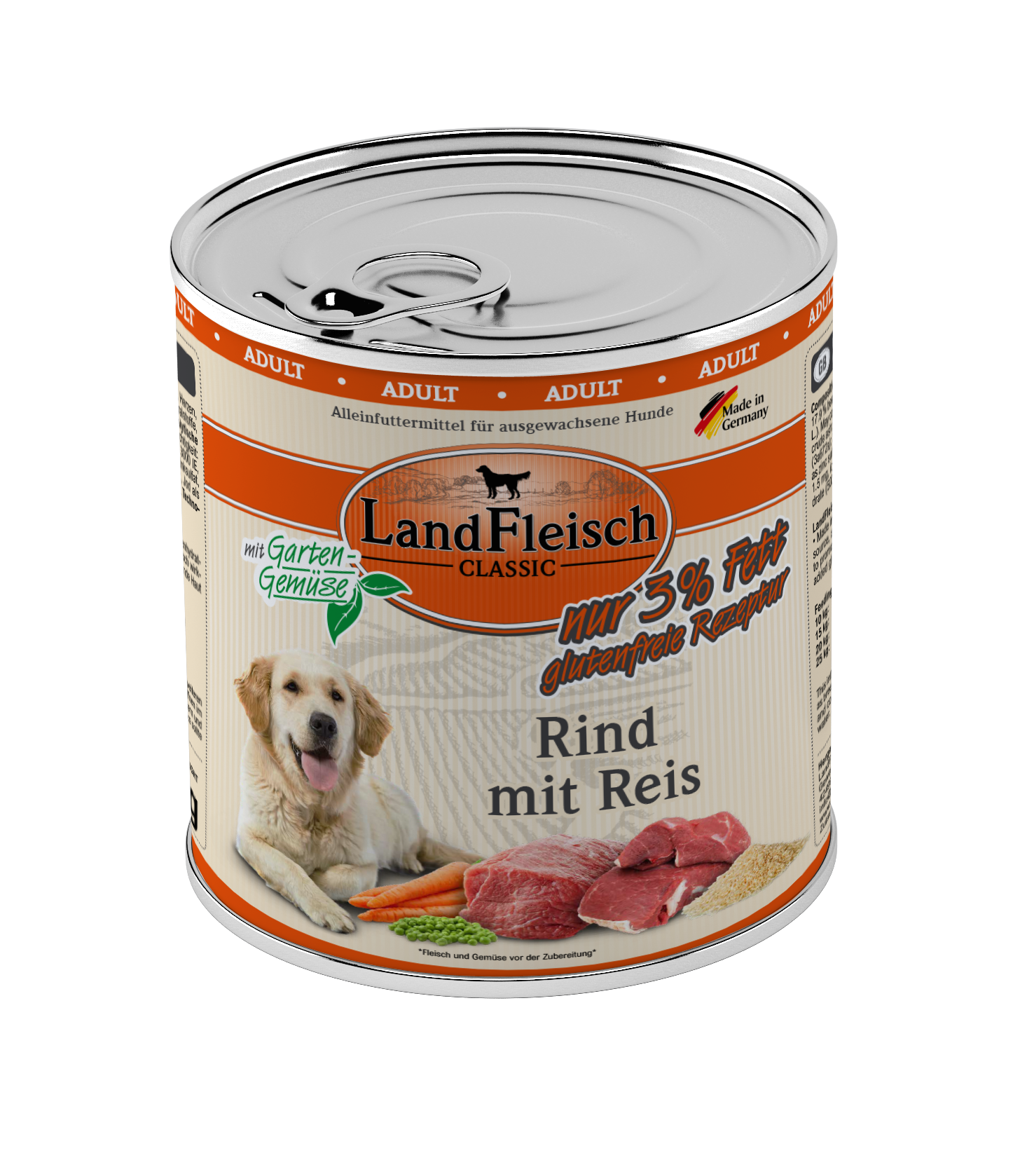 LandFleisch Dog Classic Rind mit Reis und Gartengemüse extra mager 800g