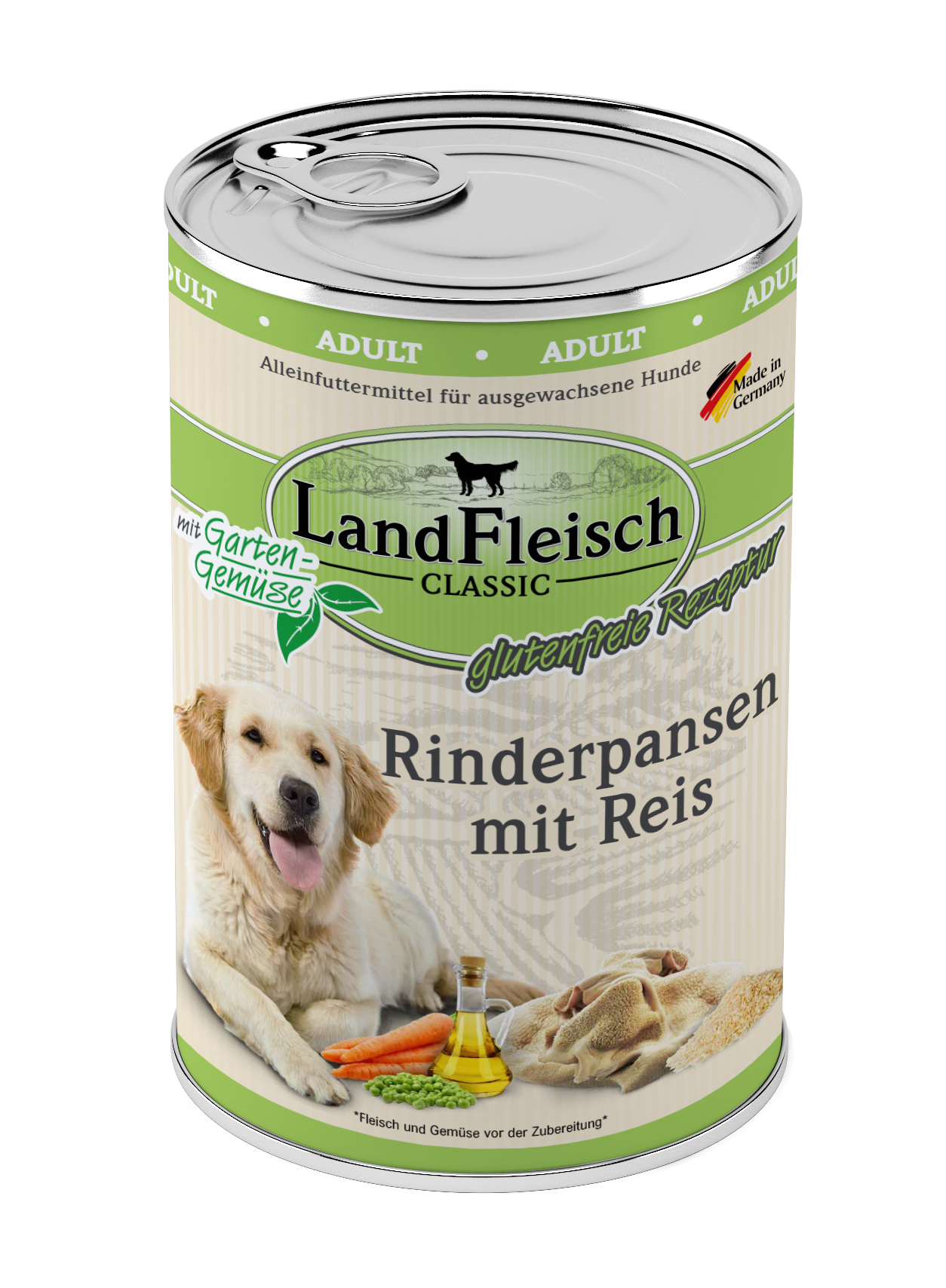 LandFleisch Dog Classic Rinderpansen mit Reis und Gartengemüse 400g